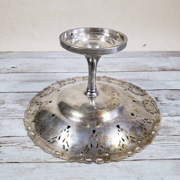 Rosalie Open Compote Wm Rogers 7708 Silver Plated Pierced Floral Pedestal Dish - Picture 6 of 10